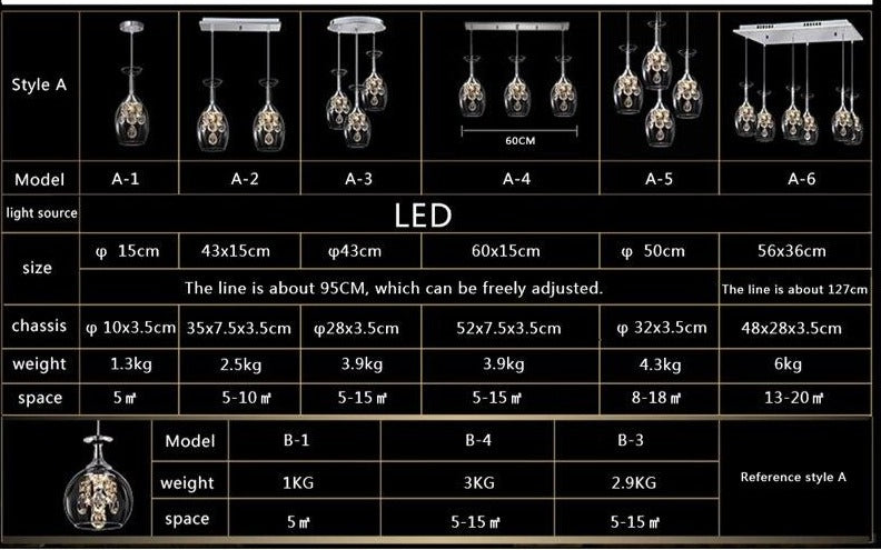 Wine Glass Crystal Pendant Light