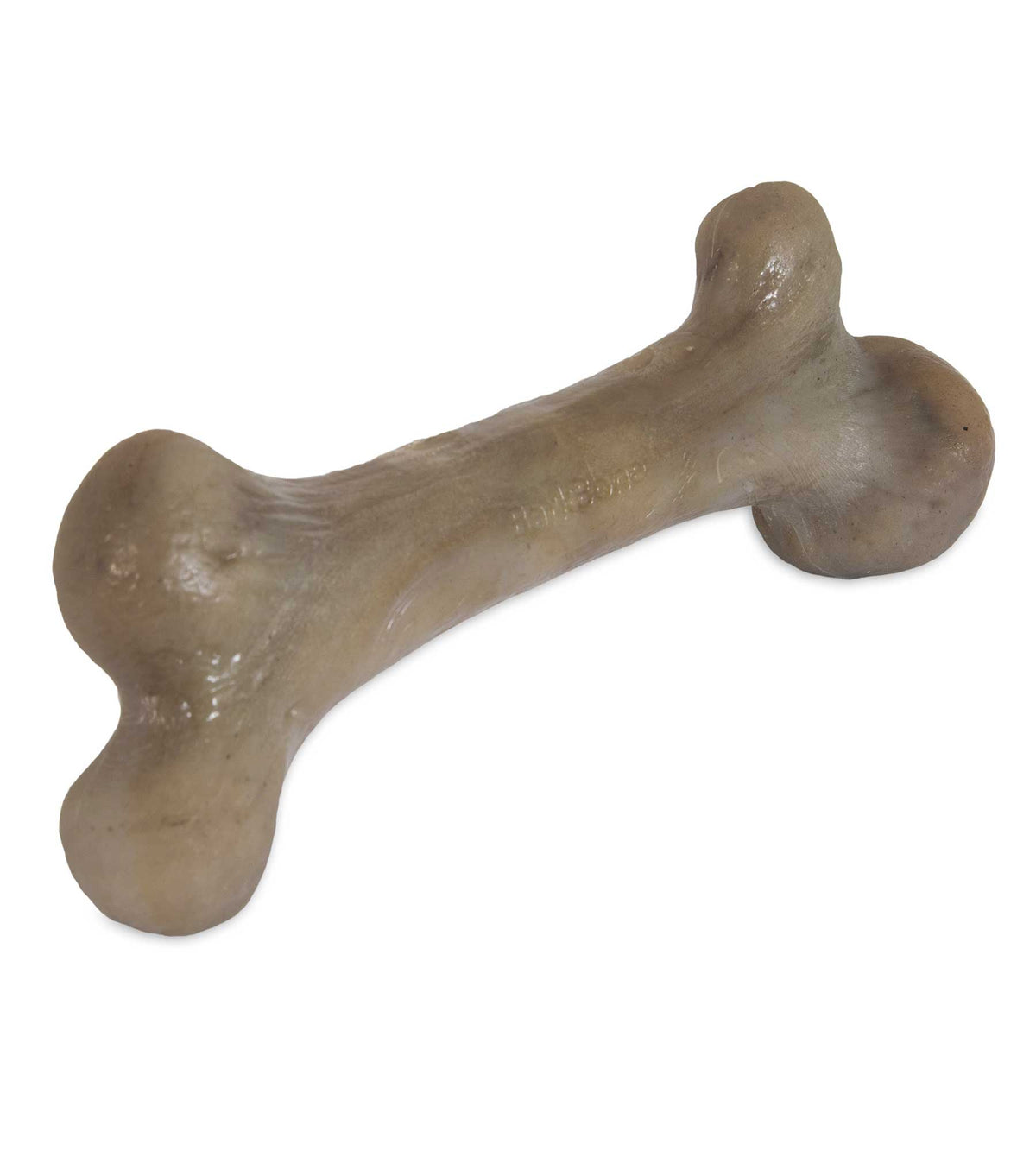 A large, brown BarkBone Natural Instincts Bacon-Infused Dinosaur Nylon Dog Chew against a plain white background promises a long-lasting chewing experience.