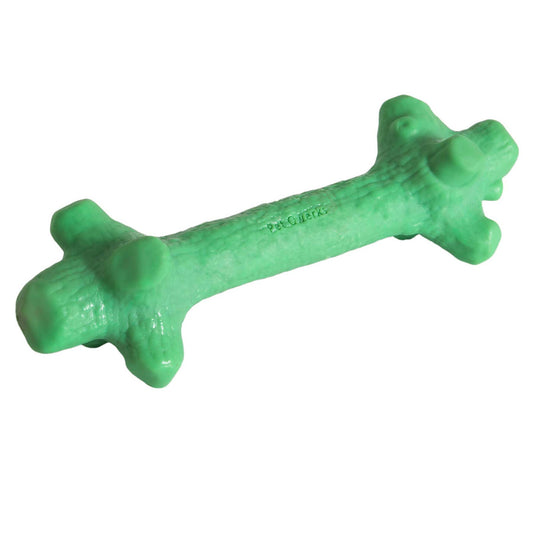 Meet the Barkbone Natural Instincts Mint Infused Stick Nylon Dog Chew: a green toy shaped like a stick, made from durable nylon with a textured surface and rounded nubs. Its mint flavor keeps pets entertained and content.