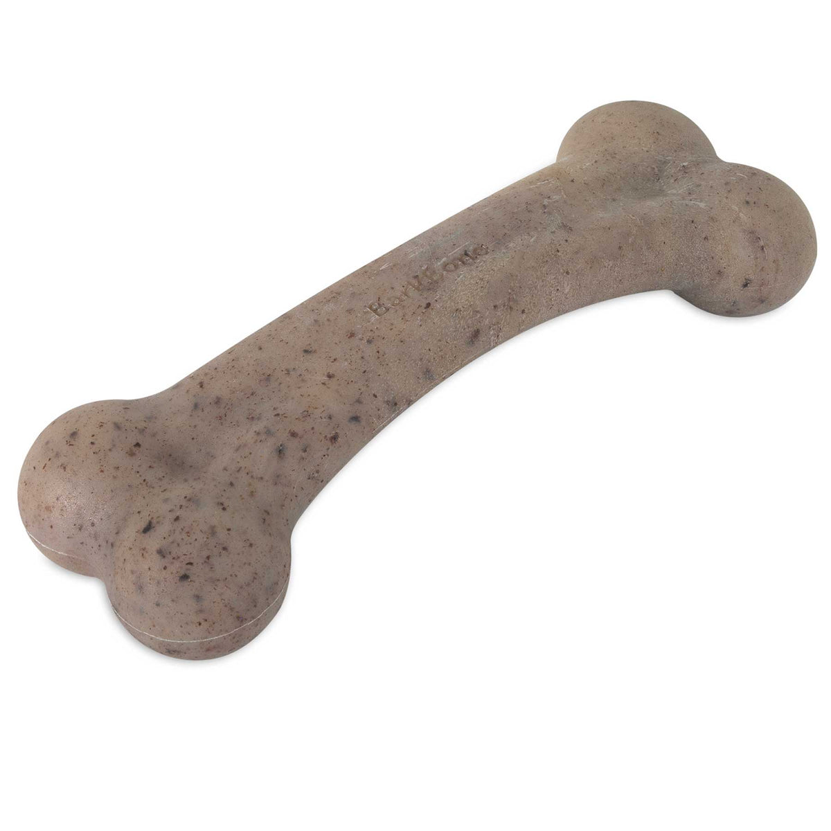 A large, beige BarkBone Natural Instincts Bacon-Infused Nylon Dog Chew with a speckled texture is on a white background. This nylon chew by Barkbone Natural Instincts has rounded ends and a slightly textured surface resembling stone or concrete.